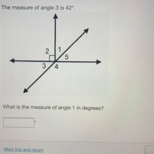 The measure of angle 3 is 42°.  What is the measure of angle 1 in degrees?