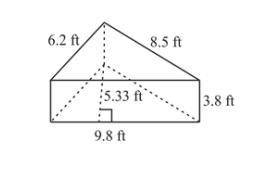 Find the surface area of the prism. A. 128.354 ft^2 B. 145.334 ft^2 C. 142.144 ft^2