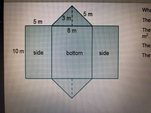 What is the surface area of the triangular prism?The area of the bottom face is ___ m2The area of o