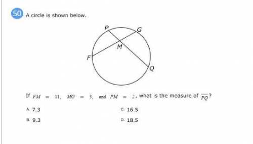 A circle is shown below. What is the measure of PQ?