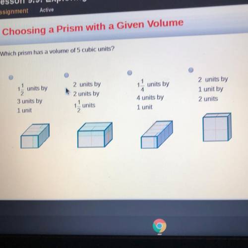 Which prism has a volume of 5 cubic units