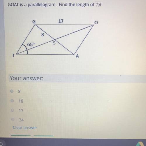PLEASE HELP ME ASAP. GOAT is a parallelogram. Find the length of TA