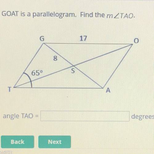 GOAT is a parallelogram. Find the m