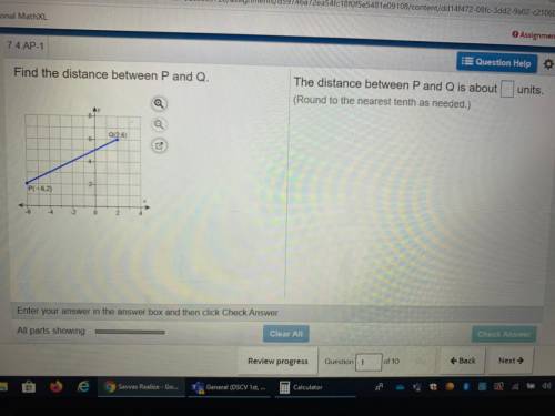 Find the distance between P (-6,2) and Q (2,6)