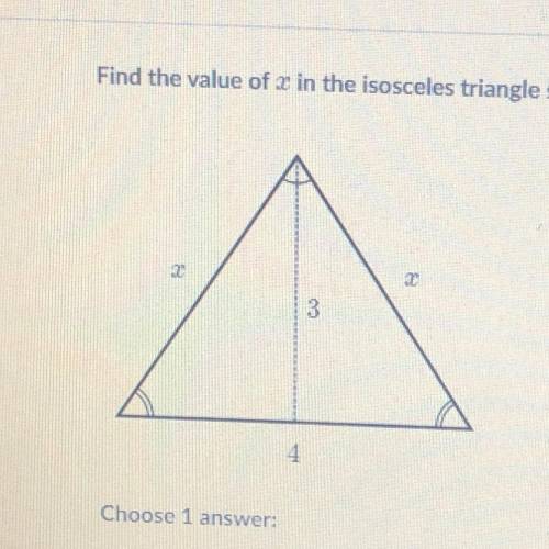 *15 points please help easy question* Find the value of x in the isosceles triangle shown below. X=