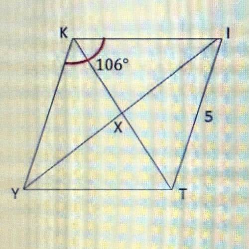 KITY is a rhombus. Find the measure of angle IKT