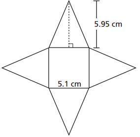 A net of a square pyramid is shown below.  What is the surface area, in square centimeters, of