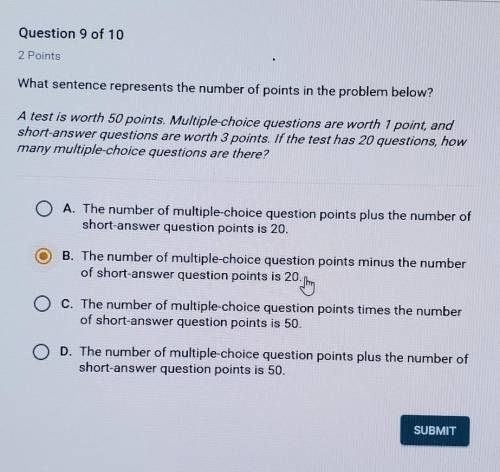 What sentence represents the number of points in the problem below? (Multiple Choice)