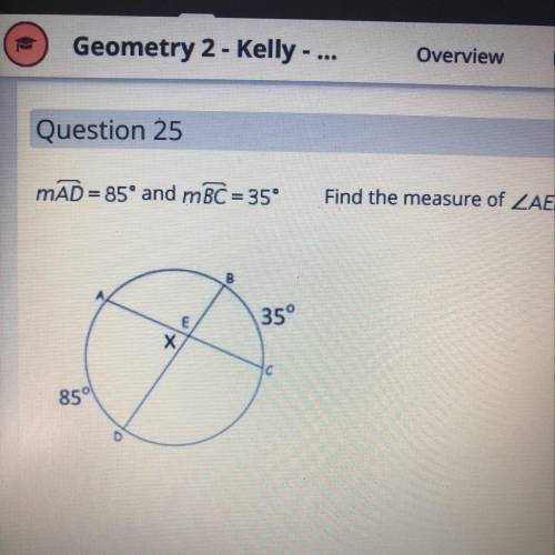 MAD=85° and m BC = 35° Find the measure of ZAED.