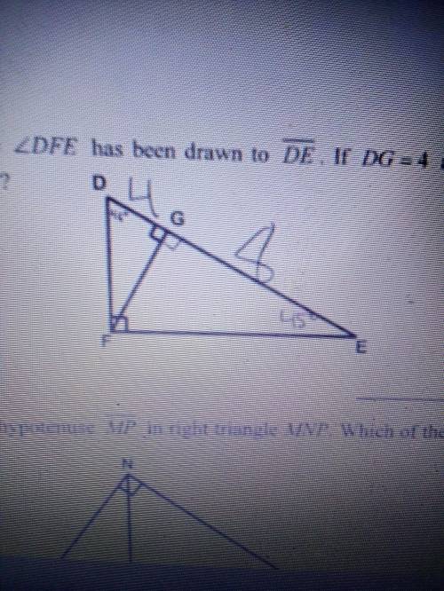 In the diagram of ∆DEF, the altitude from right angle DFE has been drawn to DE. if DG = 4 and GE =