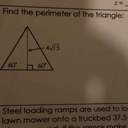 21. Find the perimeter of the triangle: 4/15 60° 60°