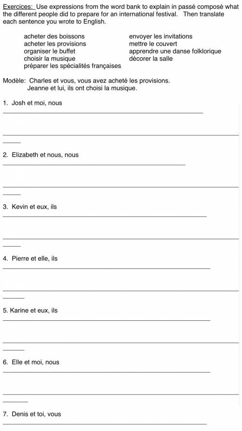Help me with this home work of french pls