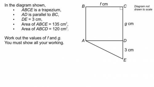 Abce is a trapezium ad is parallel to bc de = 3cm area of abce = 135cm area of abcd = 120 work out