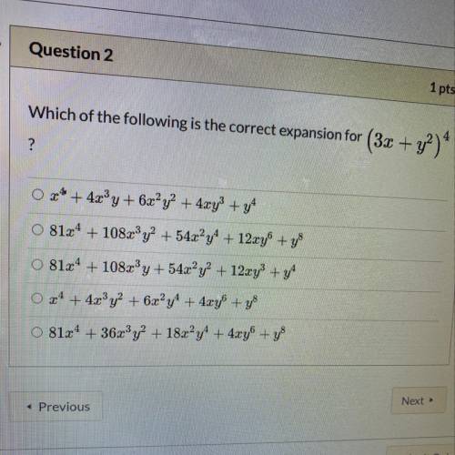 Which is the following is the correct expansion for (3x-y^2)^4