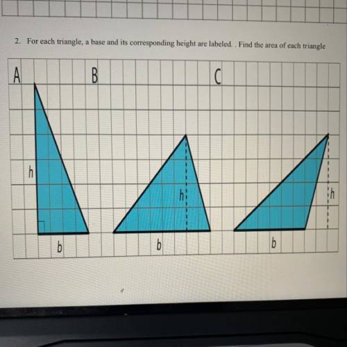 Can someone please help me? Find the area of the three triangles in the picture. (A-C)