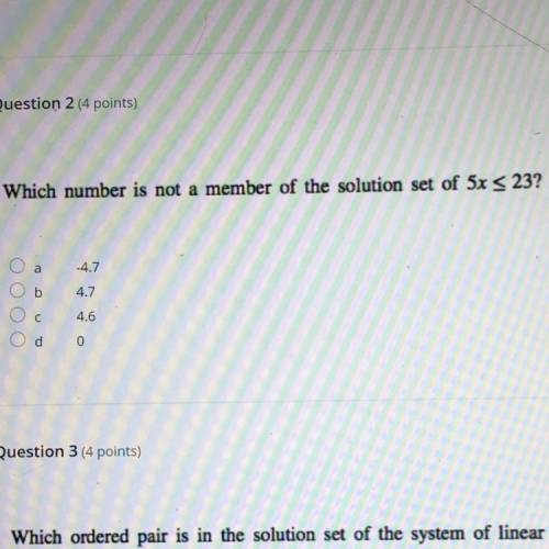 Which number is not a member of the solution set of 5x < 23?