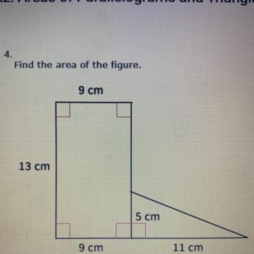 Find the area of the figure A. 139.5 cm squared  B. 144.5 cm squared C. 47.0 cm squared  D. 172.0 c