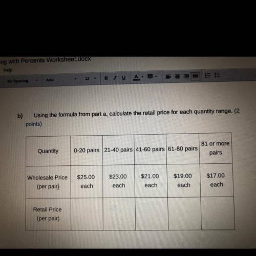 Using the formula from part a, calculate the price for each quantity range