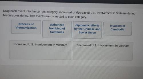 please help!!! drag each event into the correct category increased or decreased us involvement in V
