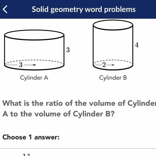 What is the relationship between the volume of cylinder A and the volume of cylinder B?

A)11/27
B