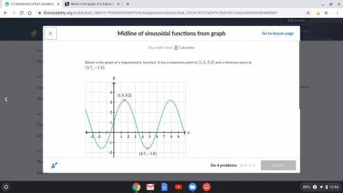 What is the midline equation of the function? do I add 3.2 to (-1.6) then divide? Thanks in advance