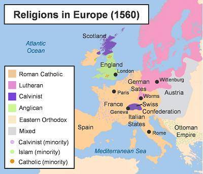 The map shows the spread of religions across Europe in the 1500's.

Based on the map, which had oc