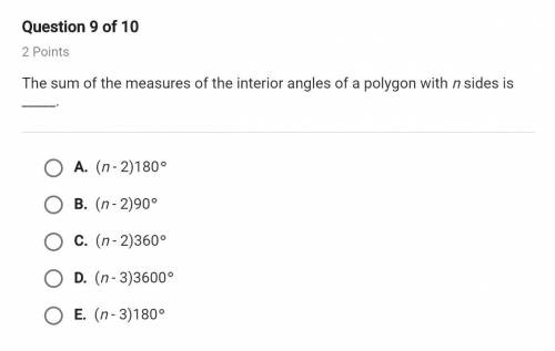 The sum of the measures of the interior angles of a polygon with n sides is