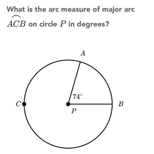 What is the arc measure of major arc ACB on circle P in degrees?