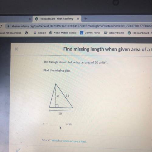 Find missing length when given area of a

The triangle shown below has an area of 50 units,
Find t