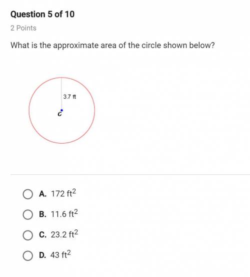 What is the approximate area of the cirlle shown below