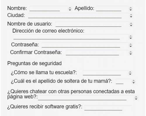 (20 pts) You are signing up for a membership at a website. Fill in the fields in Spanish according