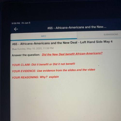 INFO

SUBMISSIONS
#65 - Africans-Americans and the New Deal - Left Hand Side May 4
Due:Sunday, Ma