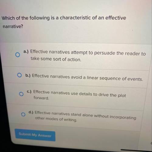 Which of the following is a characteristic of an effective
narrative?