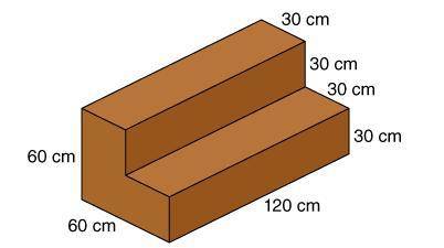 Linda is building steps for her porch. What is the volume of the steps?

144,000 cm3
288,000 cm3
3