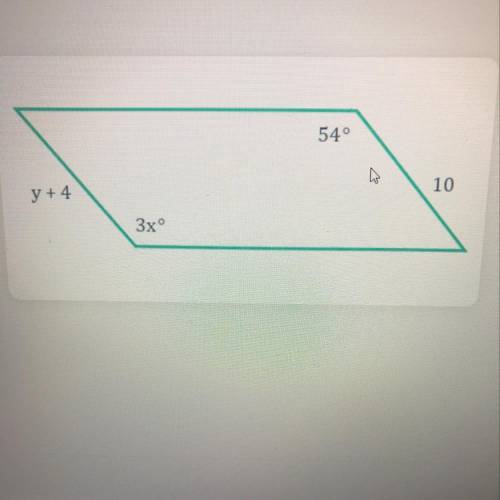 Find the value of x and y in the parallelogram below.