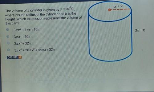 The volume of a cylinder is given by V = ar?h

where ris the radius of the cylinder and his thehei