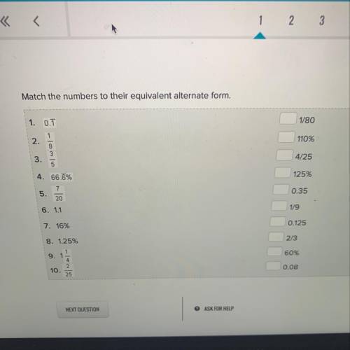 Match the numbers to their equivalent alternet form
