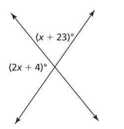 Two lines are intersecting. What is the value of x?