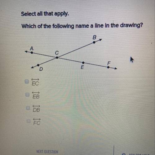 Select all that apply.
Which of the following name a line in the drawings