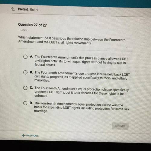 Which statement best describes the relationship between the fourteenth amendment and the LGBT civil
