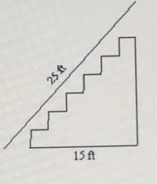 If the diagonal distance covered by the stairs pictured is 25 feet, and the horizontal distance is