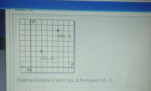 Find the distance of point U(2, 3) from point V(5, 7).