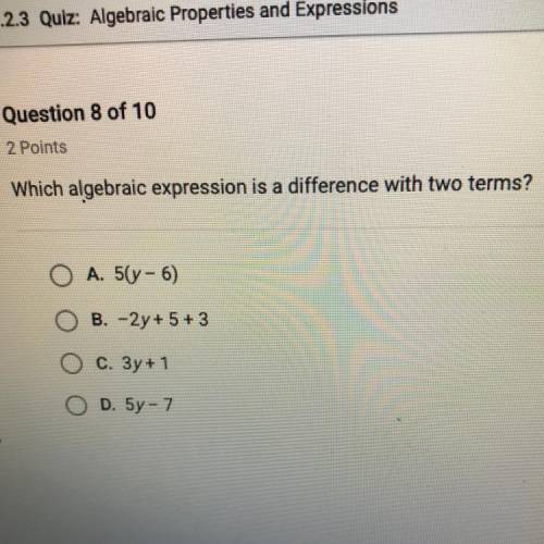 Which algebraic expression is a difference with two terms ?