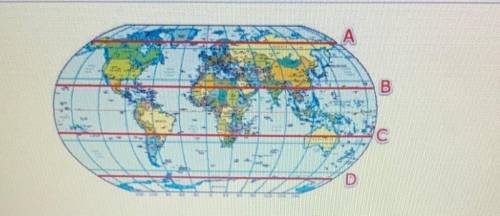 What is the name of the line of latitude represented by the letter D?

A)
Tropic of Capricorn
B)
T