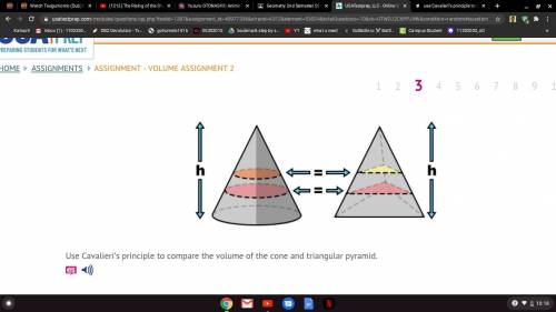 Use Cavalieri’s principle to compare the volume of the cone and triangular pyramid.

A)cone has a