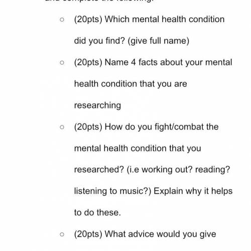 Can Anybody Help Me With this the mental health condition I picked is “clinical depression” and eve