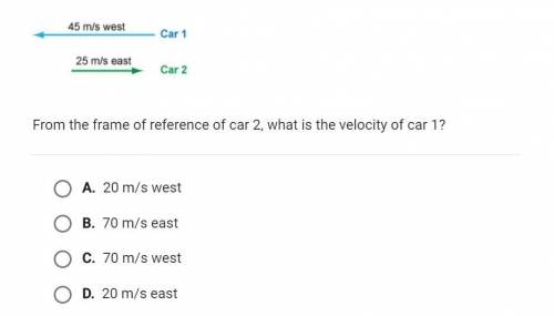 The diagram below shows the velocity vectors for two cars that are moving relative to each other