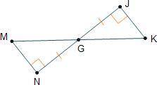 The proof that TriangleMNG ≅ TriangleKJG is shown.

Given: AngleN and AngleJ are right angles; NG