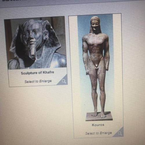 PLEASE HELP!!! Examine the two artworks provided to identify how Egyptian stylistic

traits influe