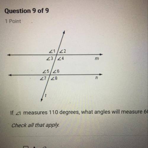 If 21 measures 110 degrees, what angles will measure 60 degrees?

Check all that apply.
A. 23
B. 2